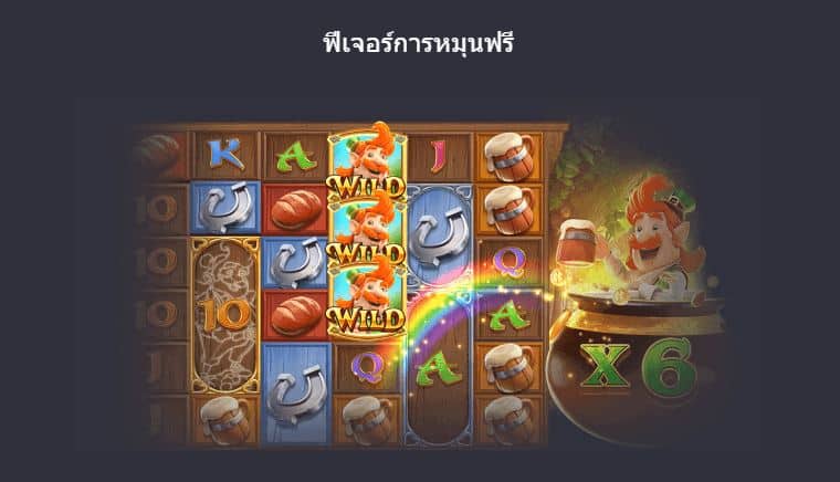 ฟีเจอร์การหมุนฟรี เกมสล็อตสมบัติของภูติจิ๋ว (Leprechaun Riches) - PG Slot